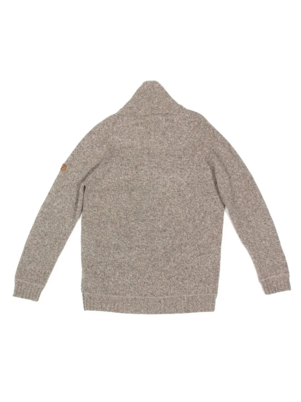Fjallraven Lada Sweater Mens sz L Gray Wool Blend Shawl Neck Knit Greige Fog 877